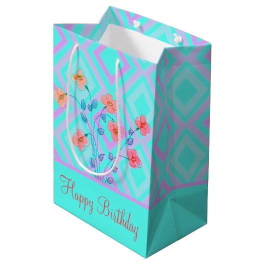 Fantastisch Happy Birthday Blauwgroen Gift Bag Medium Cadeauzakje (Achterkant Gekanteld)