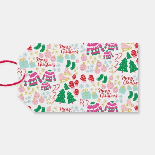 Fantastisch kerstpatroon cadeaulabel (Achterkant Horizontaal)