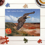 Fantastisch landschap met Bald Eagle Puzzle Legpuzzel<br><div class="desc">Puzzle met een fantasielandschap met kale adelaars en bloeiende cactus.</div>
