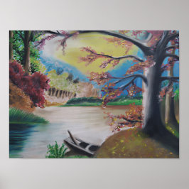 Fantastisch landschap met kleurrijke bomen & stral poster