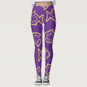 Fantastisch leuk Paarse en gele vinnen patroon Leggings (Voorkant)
