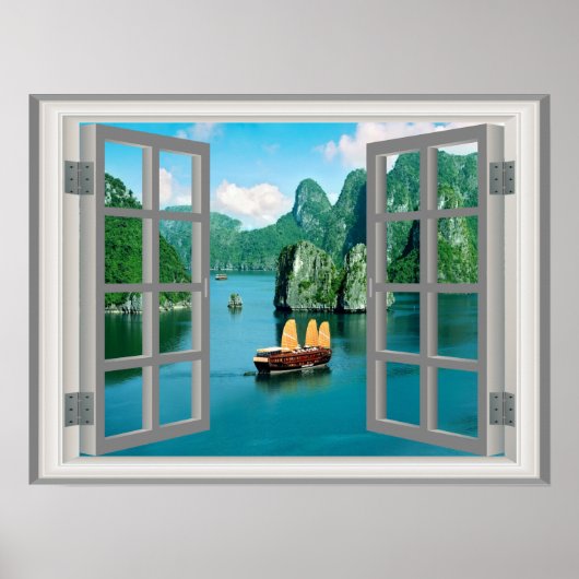 Fantastisch Maleisië - Sailboot Ocean Faux-venster Poster (Voorkant)