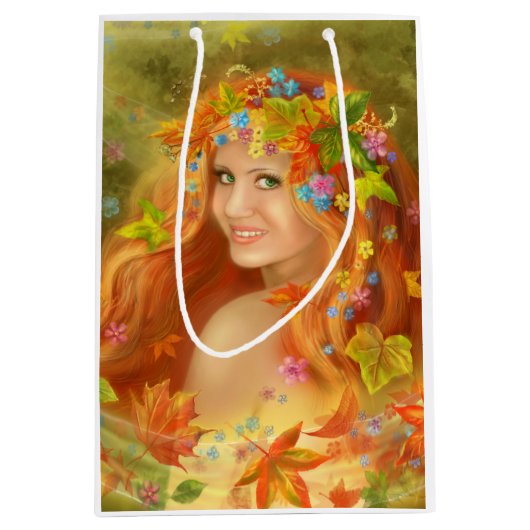 Fantastisch mooie fee vrouw herfst. natuur. medium cadeauzakje (Voorkant)