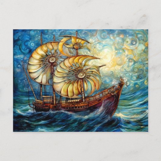 Fantastisch Nautilus-schip in een kolkende oceaan Briefkaart (Voorkant)