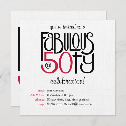 Fantastisch op 50 rode uitnodiging (Voorkant / Achterkant)