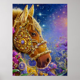 Fantastisch paard met edelstenen en juwelen poster