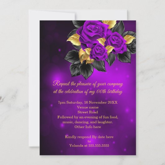 Fantastisch Paars Roos goudkoorts van elke leeftij Kaart (Achterkant)