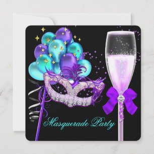 Fantastisch Paars Turquoise Zwarte Maskerade Feest Kaart