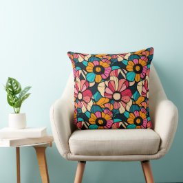 Fantastisch Retro Bloemenpatroon in Berry & Sinaas Kussen