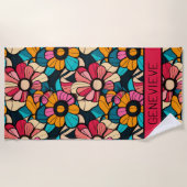 Fantastisch Retro Bloemenpatroon in Berry & Sinaas Strandlaken (Voorkant)