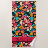 Fantastisch Retro Bloemenpatroon in Berry & Sinaas Strandlaken (Voorkant)