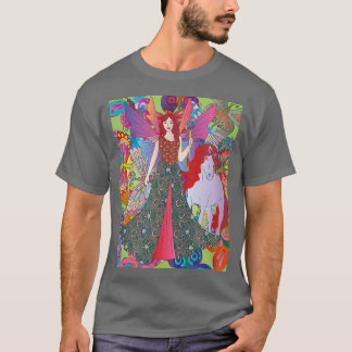 Fantastisch rode harige fee met eenhoorn en kleurr t-shirt
