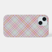Fantastisch roze en groen geometrisch ruitjespatro iPhone 15 case (Achterkant horizontaal)