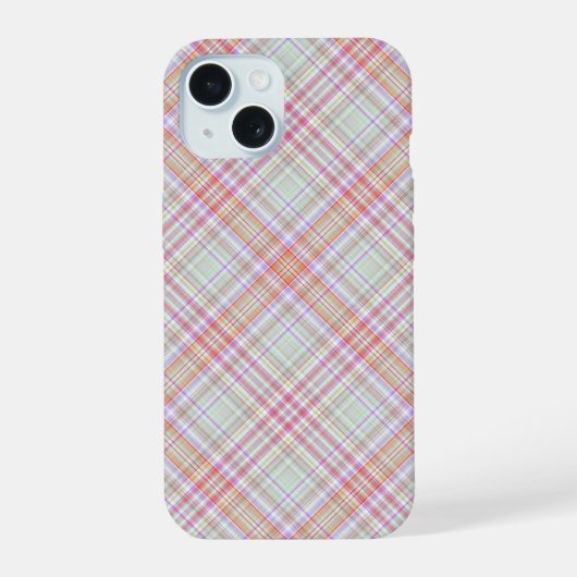 Fantastisch roze en groen geometrisch ruitjespatro iPhone 15 case (Achterkant)