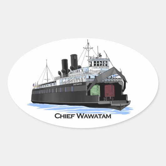 Fantastisch schip met veerboot Wawatam Ovale Sticker (Voorkant)