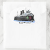 Fantastisch schip met veerboot Wawatam Ovale Sticker (Tas)