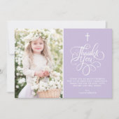 Fantastisch Script Lavender First Heilige Communie Bedankkaart (Voorkant)