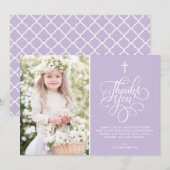 Fantastisch Script Lavender First Heilige Communie Bedankkaart (Voorkant / Achterkant)
