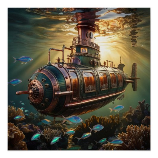 Fantastisch Steampunk Submariner Vaartuig Perfect Poster (Voorkant)