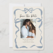 Fantastisch Stofblauw Lint Save the Date (Voorkant)