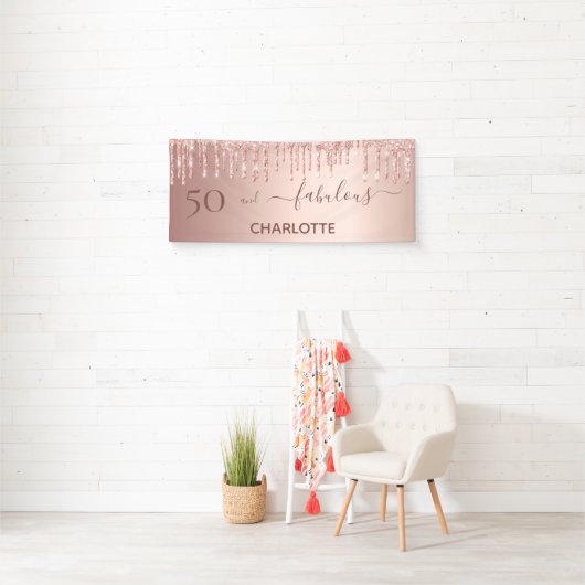 Fantastisch verjaardagsblush roos goudglitter welk spandoek (Insitu)
