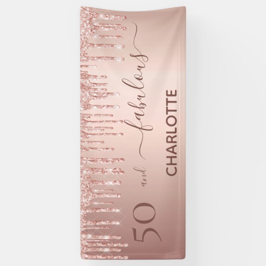 Fantastisch verjaardagsblush roos goudglitter welk spandoek (Verticaal)