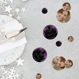 Fantastisch verjaardagscolletje zwarte paarse glit confetti