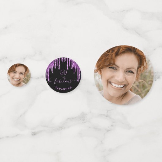 Fantastisch verjaardagscolletje zwarte paarse glit confetti (Voorkanten)