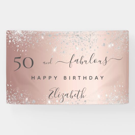 Fantastisch verjaardagsfeest glitter roos gold Sil Spandoek (Horizontaal)