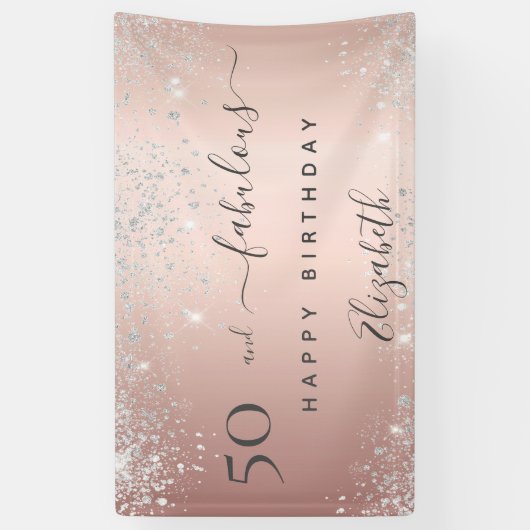 Fantastisch verjaardagsfeest glitter roos gold Sil Spandoek (Verticaal)