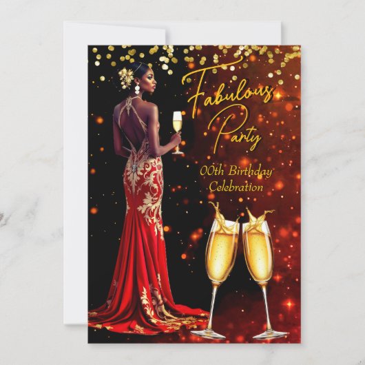 Fantastisch verjaardagsfeest rode glitter champagn kaart (Voorkant)