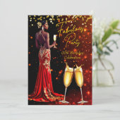 Fantastisch verjaardagsfeest rode glitter champagn kaart (Staand voorkant)