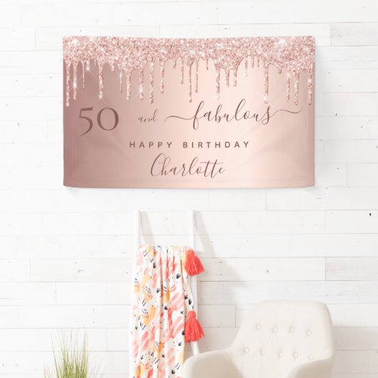 Fantastisch verjaardagsfeest roos goud glitter roz spandoek (Insitu)