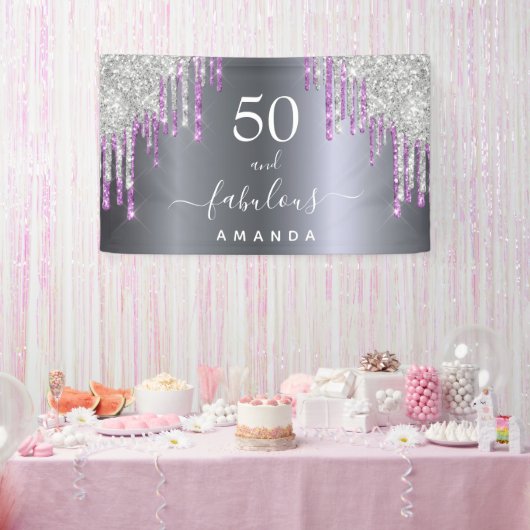 Fantastisch verjaardagsglas zilver paarse glitterg spandoek (Feest)