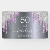 Fantastisch verjaardagsglas zilver paarse glitterg spandoek (Horizontaal)