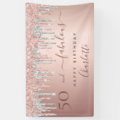 Fantastisch verjaardagsgoud roos glitter roze zilv spandoek (Verticaal)