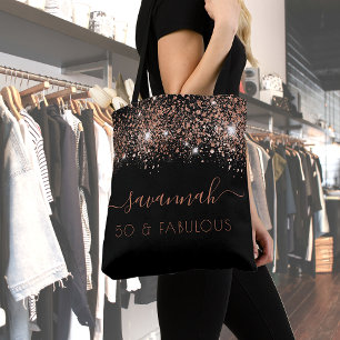 Fantastisch verjaardagsmonogram zwart roos goudgli tote bag