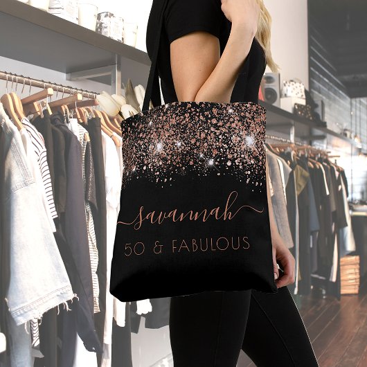 Fantastisch verjaardagsmonogram zwart roos goudgli tote bag