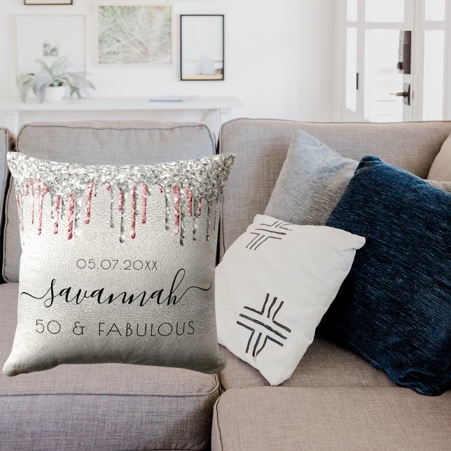 Fantastisch verjaardagszilver roze glitter druppel kussen (Creator heeft geüpload)