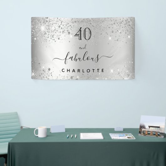 Fantastisch verjaardagszilverglitterstofnaam spandoek (Beurs)