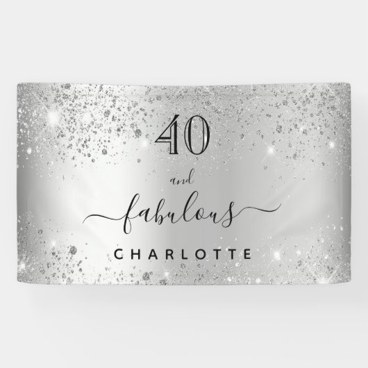 Fantastisch verjaardagszilverglitterstofnaam spandoek (Horizontaal)