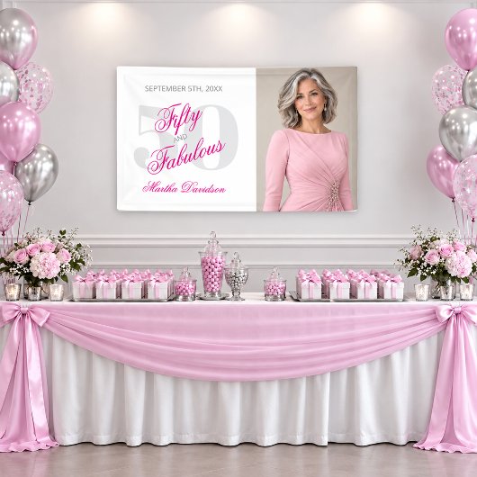 Fantastisch Vijftig Roze Script Viering Spandoek