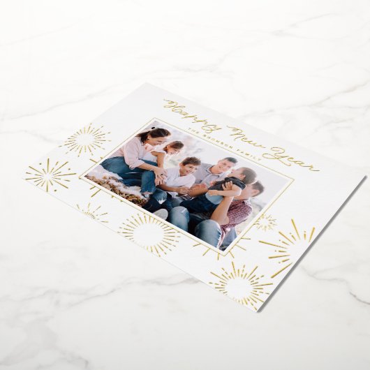 Fantastisch vuurwerk Foto Happy New Year Gold Folie Feestdagenkaart (Gedraaid)