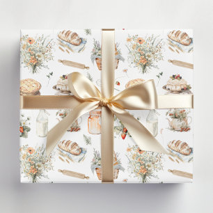 Fantastisch Waterverf Bloemig Aardbei Landelijk Inpakpapier Vel