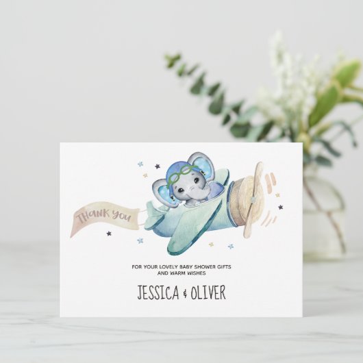 Fantastisch Waterverf Elephant-vliegtuig Dank u Kaart (Staand voorkant)