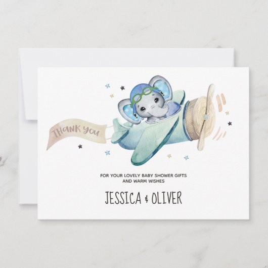 Fantastisch Waterverf Elephant-vliegtuig Dank u Kaart (Voorkant)