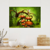 Fantastisch wereldbos, grote paddenstoelen en vrij poster (Keuken)