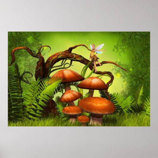 Fantastisch wereldbos, grote paddenstoelen en vrij poster (Voorkant)
