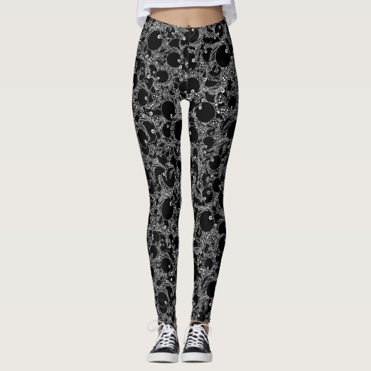 Fantastisch zwart-wit monsterpatroon leggings (Voorkant)