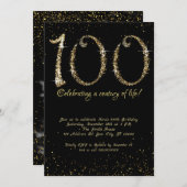 Fantastische 100e verjaardag, gouden glitter kaart (Voorkant / Achterkant)